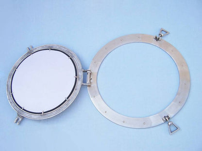 Brushed Nickel Deluxe Class Decorative Ship Porthole Mirror 24""