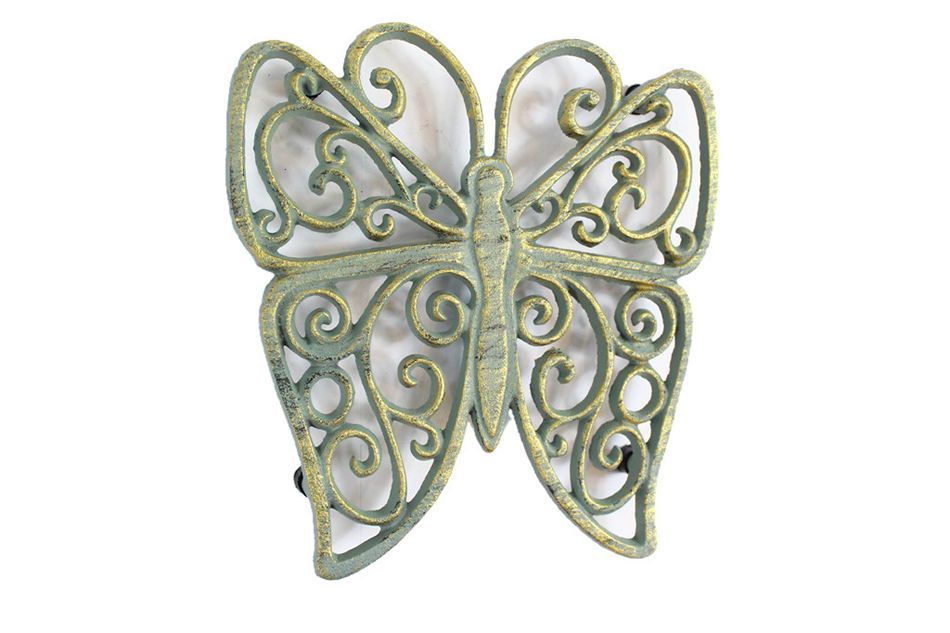 Antique Seaworn Bronze Cast Iron Butterfly Trivet 8""