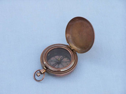 Antique Copper Ship Scout's Push Button Compass 2""