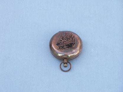 Antique Copper Ship Scout's Push Button Compass 2""