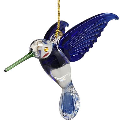 Egyptian Glass Hummingbird Ornament - Blue with Green Beak