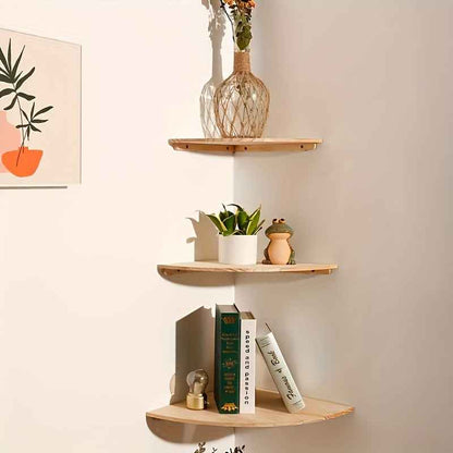 Fan Shaped Partition Rubberwood Wall Mounted Corner Shelf