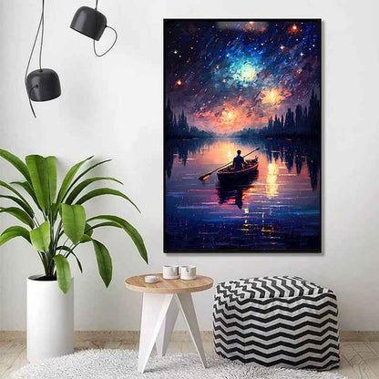 Handmade Oil Painting Canvas Wall Art Decoration Starry Sky Lake Night View Nique Landscape For Home Decor Birthday Gift