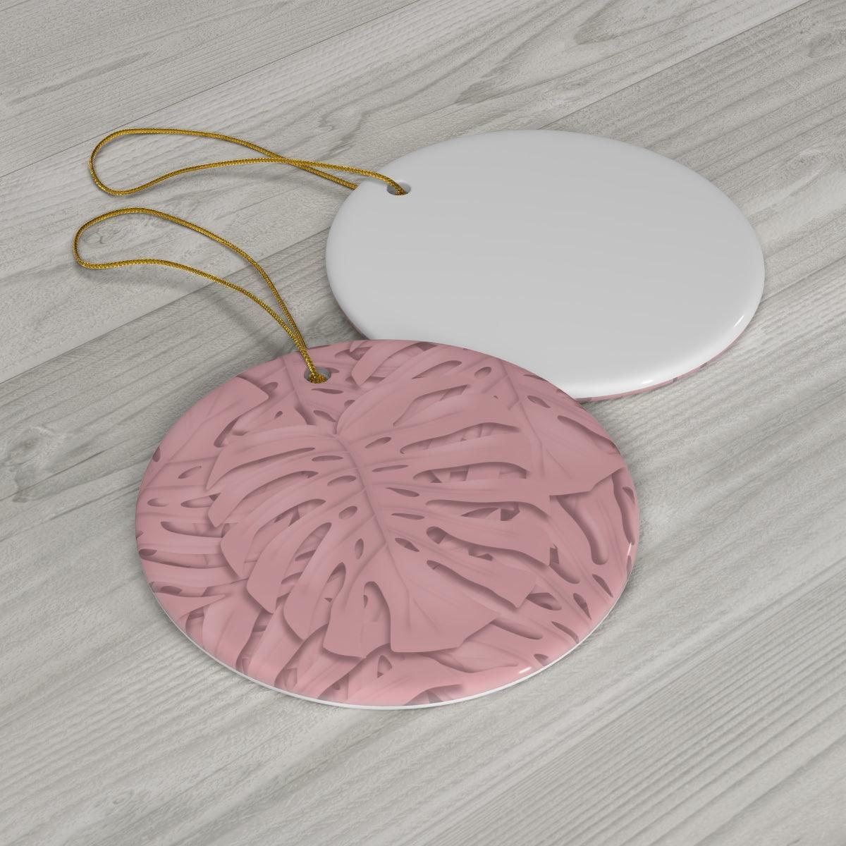 Soft Pink Monstera Ceramic Ornament