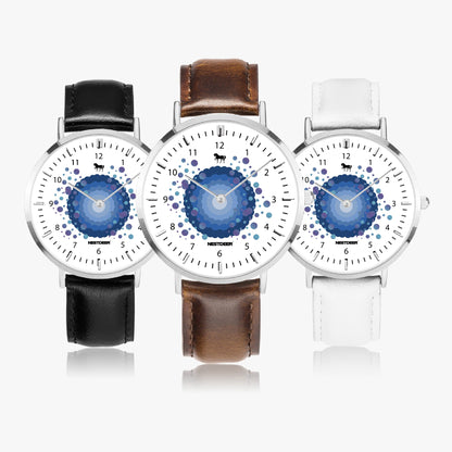 165. NESTDEER Ultra-Thin Leather Strap Quartz Watch (Silver With Indicators)