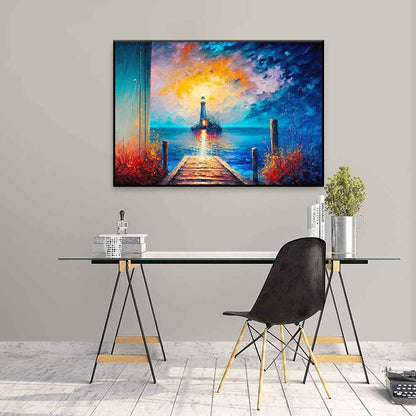 Handmade Oil Painting Canvas Wall Art Decoration City Landscape Tourism Lighthouse At Sea Abstract Home Living Room Bedroom Decor Rolled Frameless Unstretched Painting