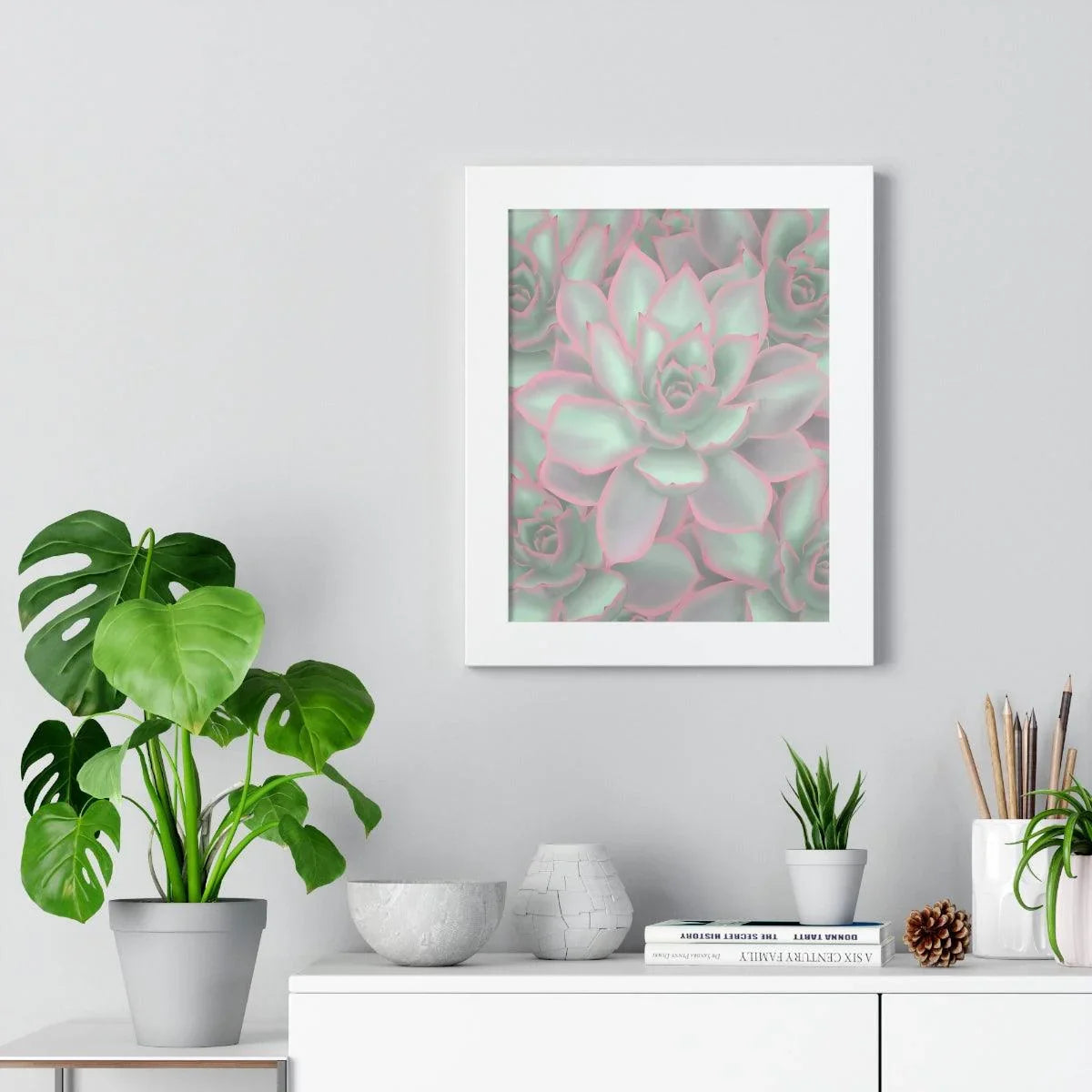 Echeveria Violet Queen Succulent Pattern Framed Print – Botanical Wall Art
