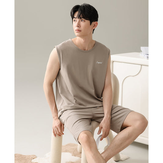 Men's Summer Sleeveless Tank Top And Shorts Casual Outerwear-Ready Loungewear Set