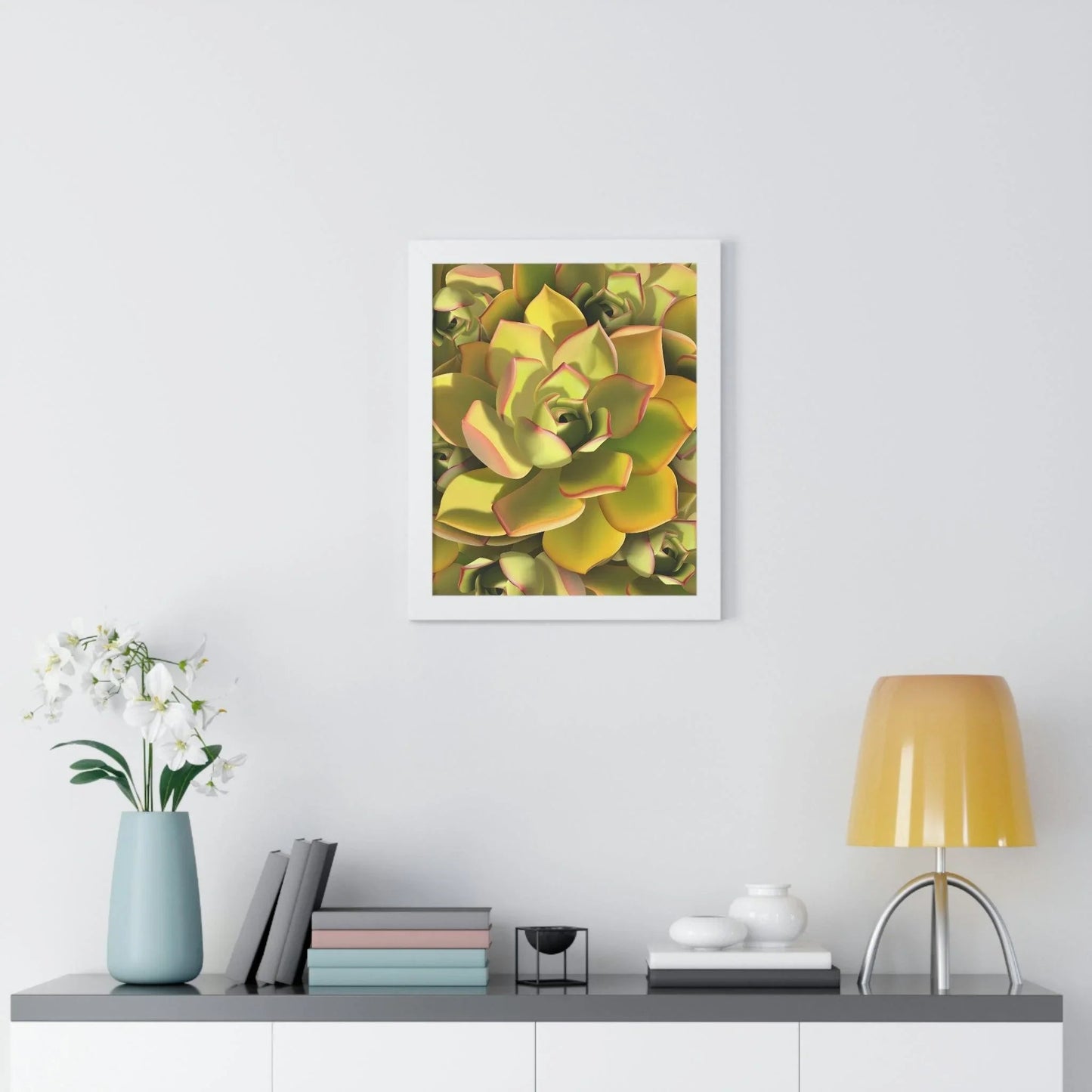 Noble Aeonium Succulent Pattern Framed Print – Botanical Wall Art