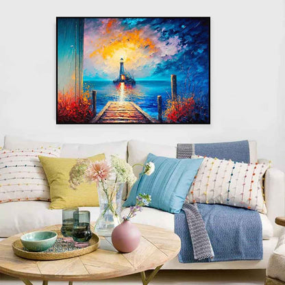 Handmade Oil Painting Canvas Wall Art Decoration City Landscape Tourism Lighthouse At Sea Abstract Home Living Room Bedroom Decor Rolled Frameless Unstretched Painting