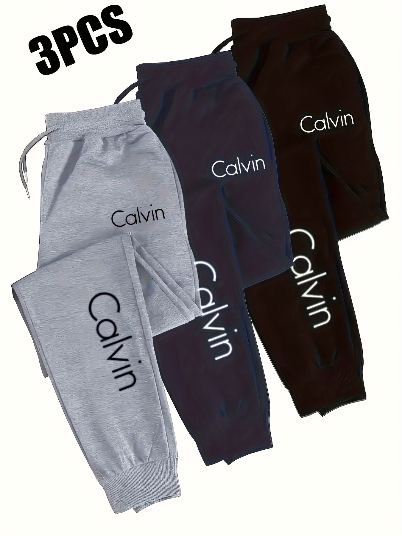 Oversized Men's Casual Jogging Pants w/ Adjustable Elastic - 3 Pack