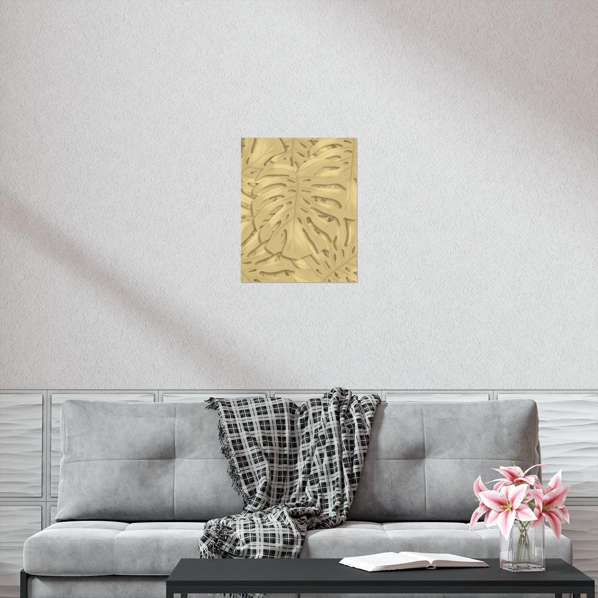 Golden Monstera Botanical Print – Unframed Wall Art