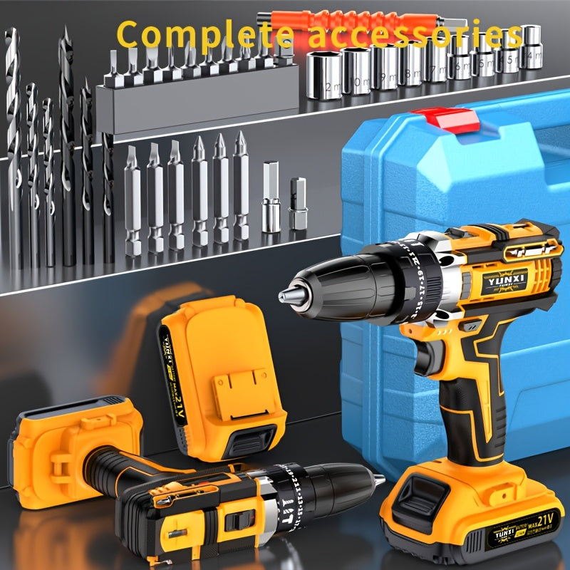 21V Multi-function Impact Drill Set Wireless Power w/ Battery And Quick Charger