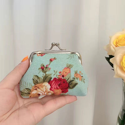 Retro Mini Canvas Coin Purse - Vintage Floral Plaid Small Zipper Wallet Organizer