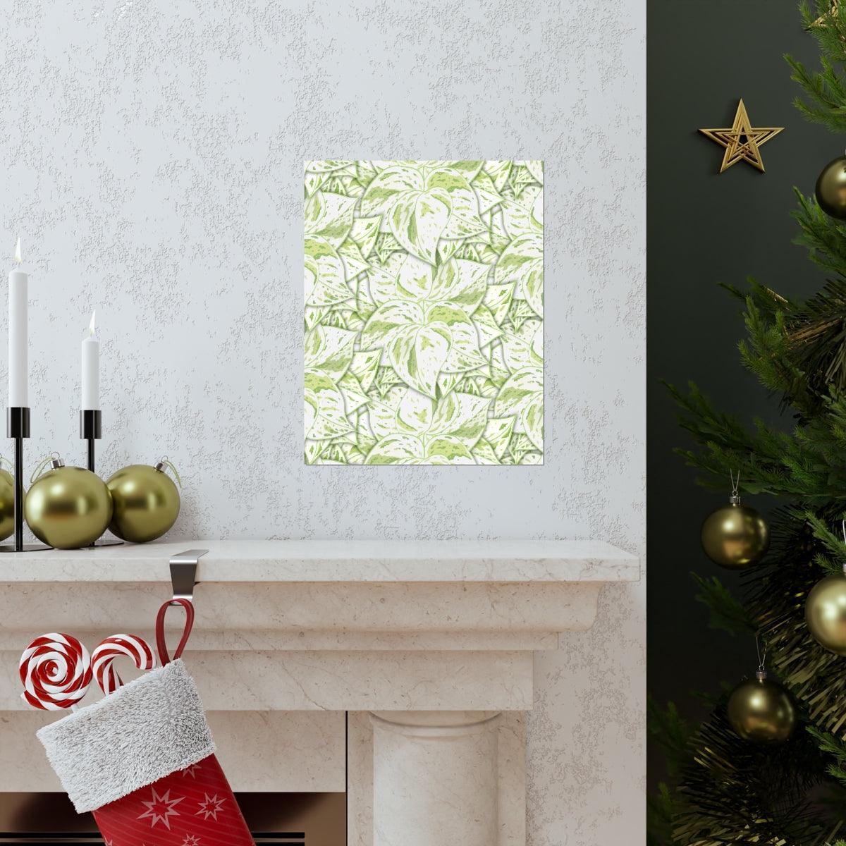 Snow Queen Pothos Pattern Botanical Print – Unframed Wall Art