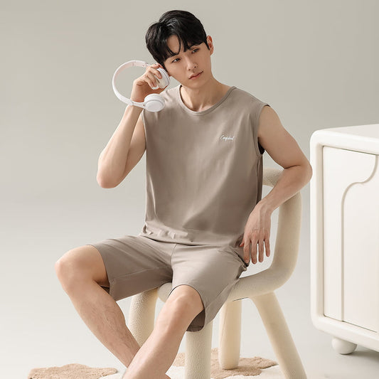 Men's Summer Sleeveless Tank Top And Shorts Casual Outerwear-Ready Loungewear Set