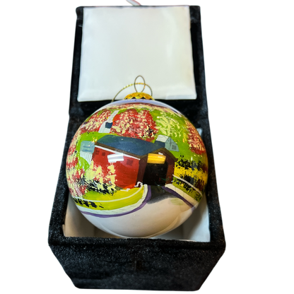 Hand Painted Glass Globe Ornament - A Vermont Covered Bridge