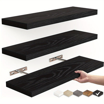 Solid Wood Floating Wall Shelf - Minimalist Hanging Storage for Home and Office