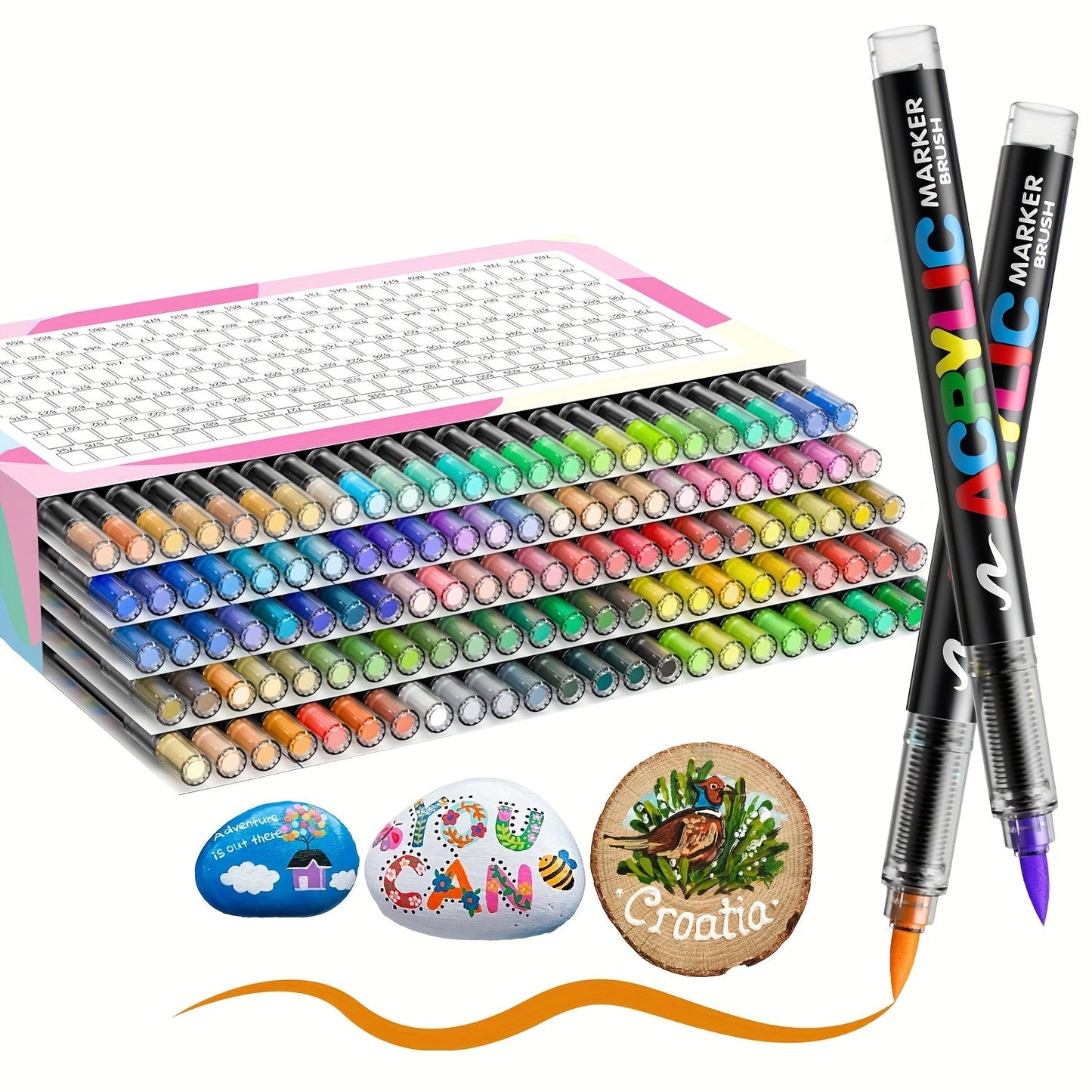 12/24/36/48/60/72Color Acrylic Paint Marker, Brush Head Can Be Used for Rock Metal Glass Wood Canvas Ceramic Plastic Art And DIY Hand-painting, Back to School Season Halloween Christmas Birthday Gifts