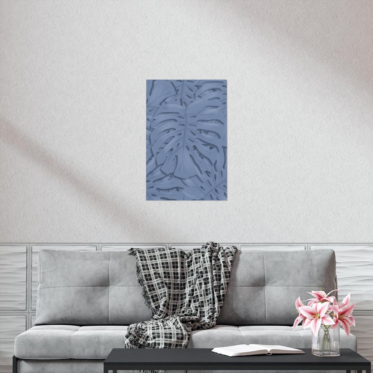 Blue Monstera Botanical Print – Unframed Wall Art