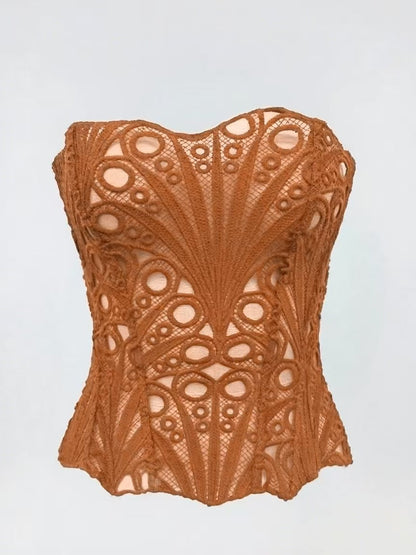 Sexy Hollow Out Corset Top Women Lace Double-layer Streetwear Party Club Corset Clothing