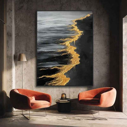 Handmade Abstract Golden Beach And Waves Texture Painting On Canvas Wall Art Hand Drawn Oil Painting For Home Living Room Decor