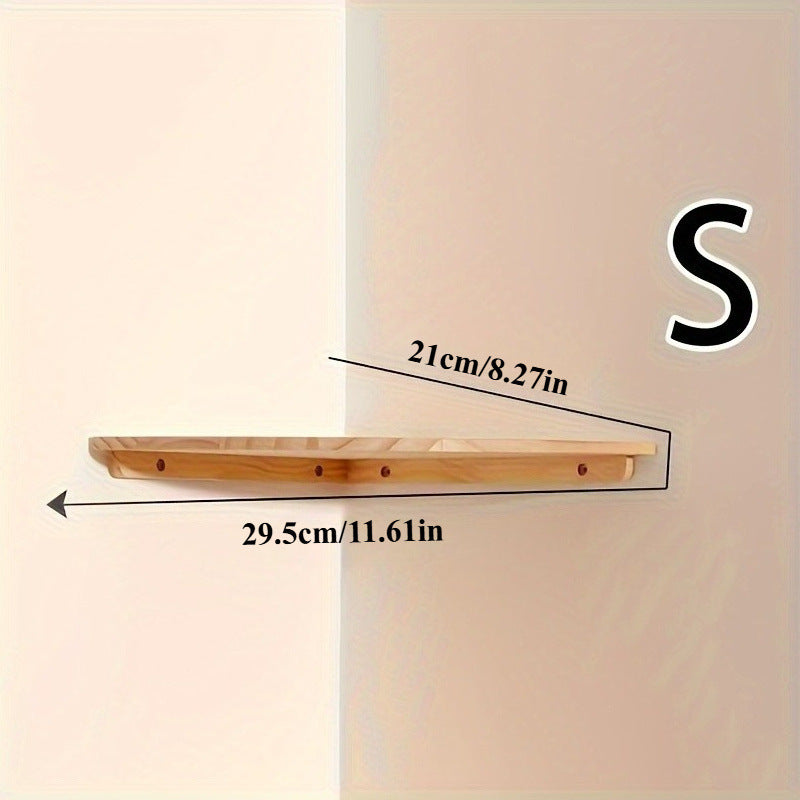 Fan Shaped Partition Rubberwood Wall Mounted Corner Shelf