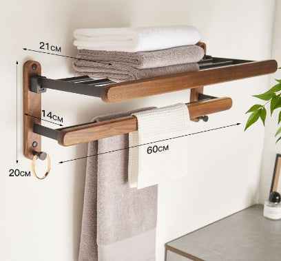 Solid Wood Towel Rack Perforation-free Bathroom Shelving