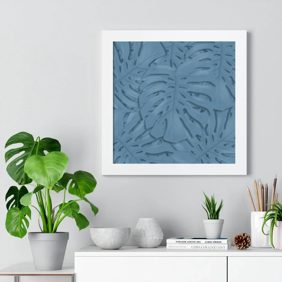 Cerulean Monstera Framed Print – Botanical Wall Art