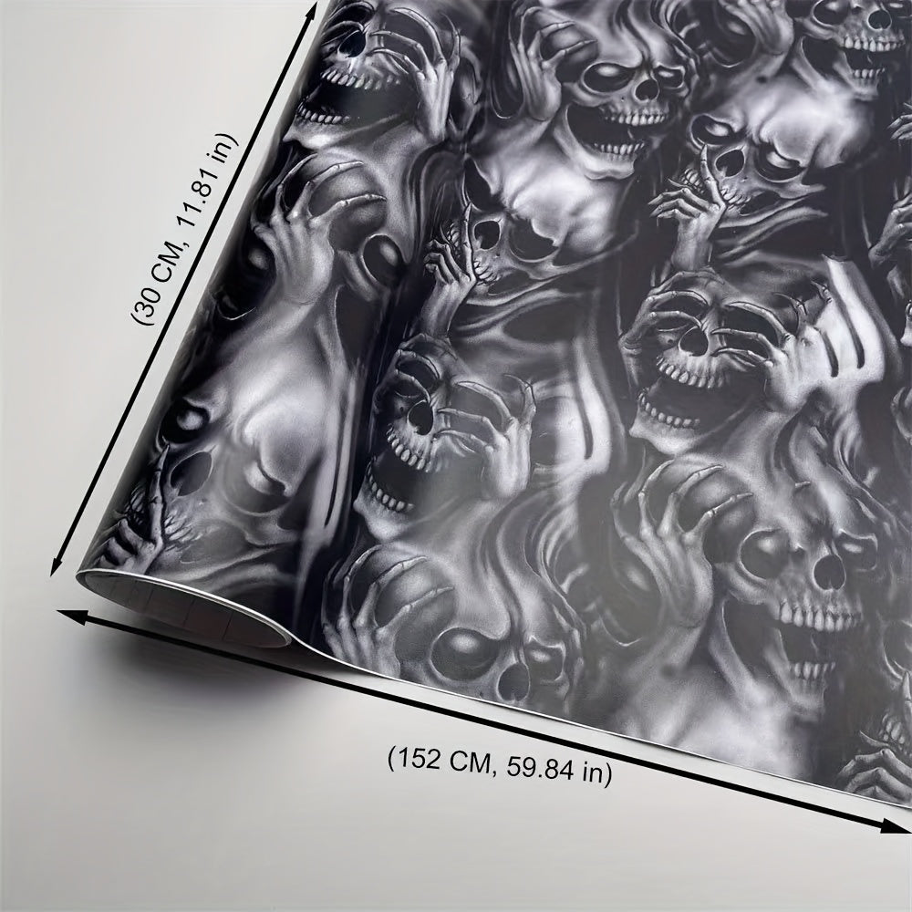 Skull Decal Sticker 11.81in X 59.84in (30x152cm) 3D Wall Art Gothic-Halloween-Motorcycle Decor Waterproof Self-Adhesive Removable Vinyl Cyberpunk Grunge Style for Walls, Vehicles, Windows