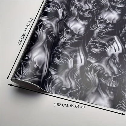 Skull Decal Sticker 11.81in X 59.84in (30x152cm) 3D Wall Art Gothic-Halloween-Motorcycle Decor Waterproof Self-Adhesive Removable Vinyl Cyberpunk Grunge Style for Walls, Vehicles, Windows