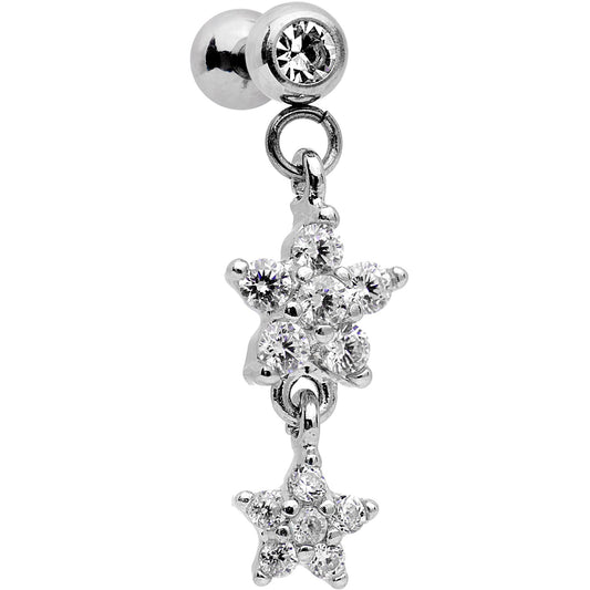 16G 1/4 Clear Gem Double Star Dangle Cartilage Tragus Earring