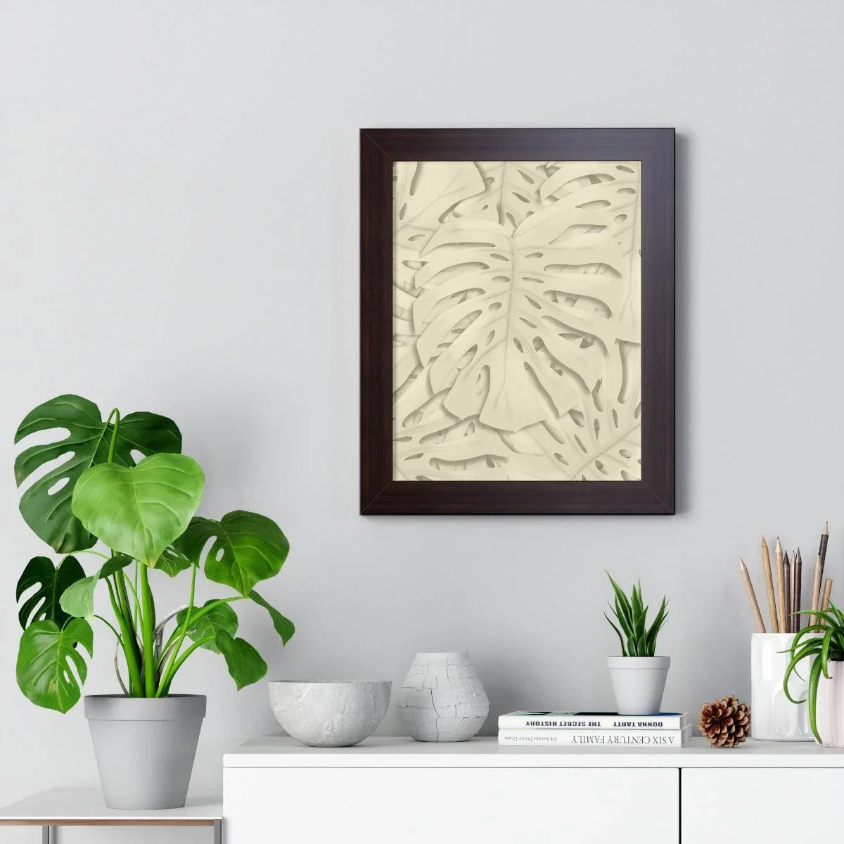 Beige Monstera Framed Print – Botanical Wall Art