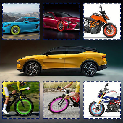 A Collection of Four Glowing Tire Valve Caps Designed to Stop Air from Escaping, Ideal for Vehicles Like Cars, Bikes, And Trucks, Adding a Fashionable Touch