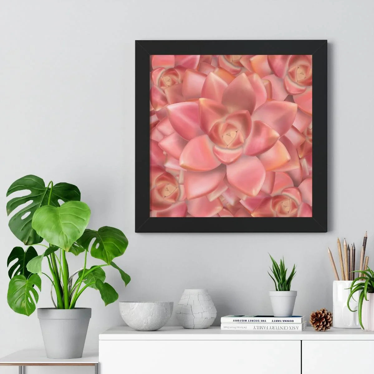 Graptosedum California Sunset Succulent Pattern Framed Print – Botanical Wall Art