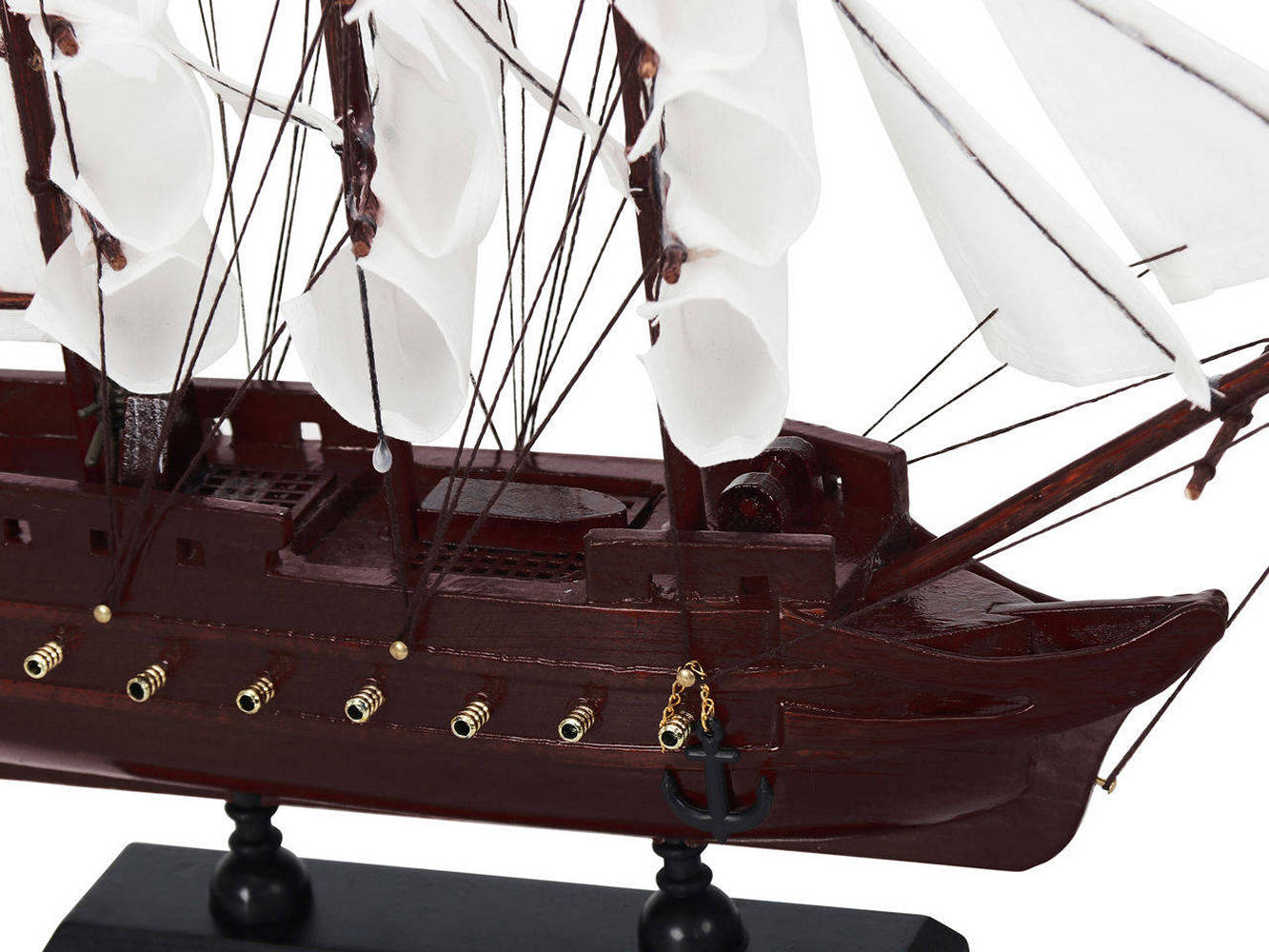 Wooden Caribbean Pirate White Sails Model Pirate Ship 12""