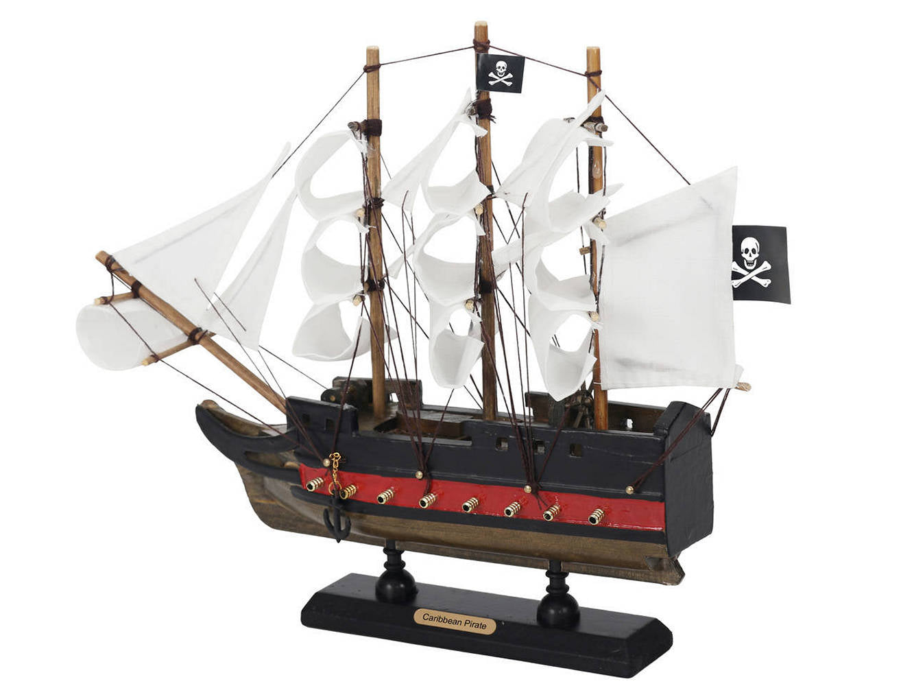 Wooden Caribbean Pirate White Sails Limited Model Pirate Ship 12""