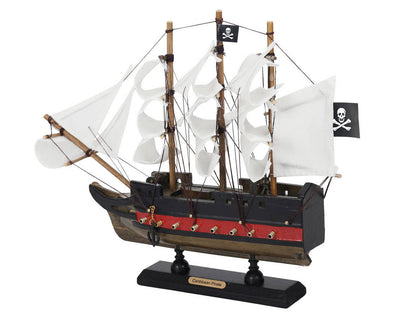 Wooden Caribbean Pirate White Sails Limited Model Pirate Ship 12""