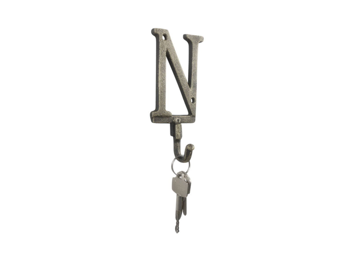 Rustic Gold Cast Iron Letter N Alphabet Wall Hook 6""