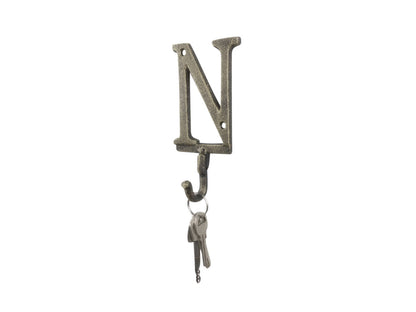 Rustic Gold Cast Iron Letter N Alphabet Wall Hook 6""
