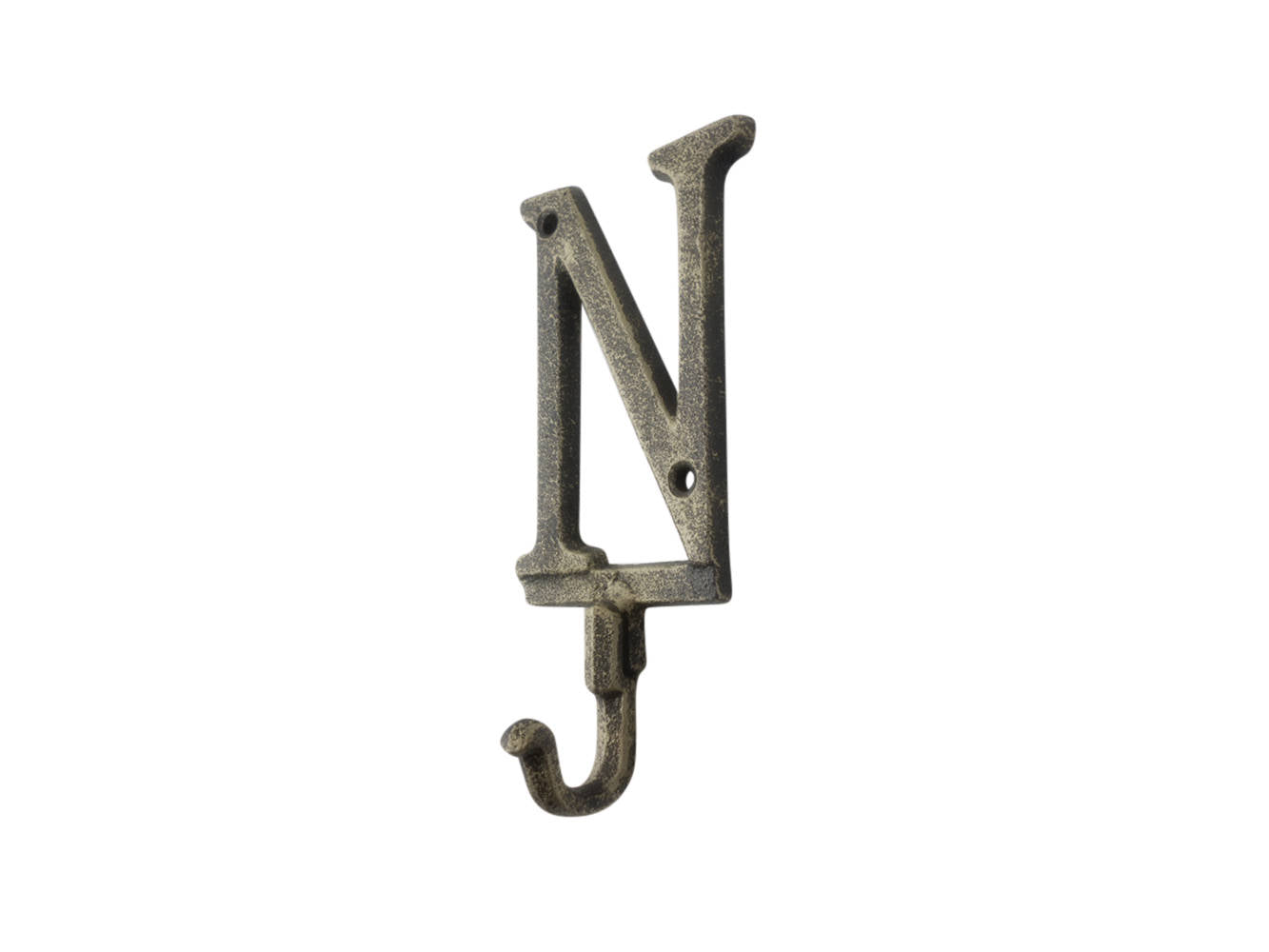Rustic Gold Cast Iron Letter N Alphabet Wall Hook 6""