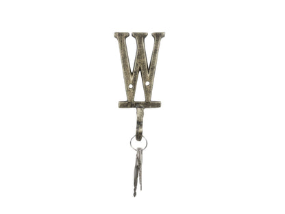 Rustic Gold Cast Iron Letter W Alphabet Wall Hook 6""
