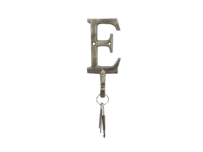 Rustic Gold Cast Iron Letter E Alphabet Wall Hook 6""