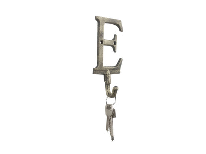 Rustic Gold Cast Iron Letter E Alphabet Wall Hook 6""