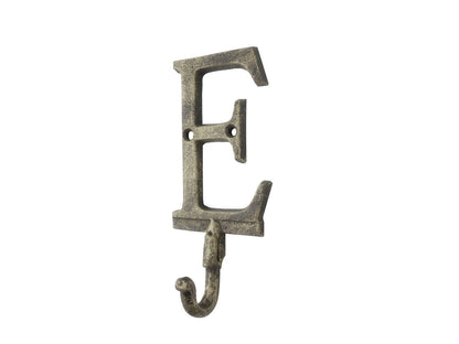 Rustic Gold Cast Iron Letter E Alphabet Wall Hook 6""