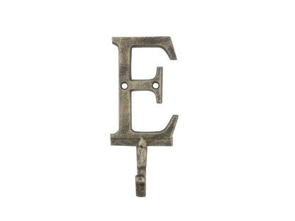 Rustic Gold Cast Iron Letter E Alphabet Wall Hook 6""
