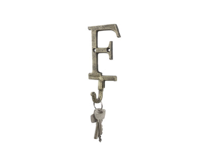 Rustic Gold Cast Iron Letter F Alphabet Wall Hook 6""