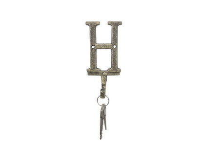 Rustic Gold Cast Iron Letter H Alphabet Wall Hook 6""