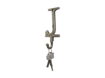 Rustic Gold Cast Iron Letter J Alphabet Wall Hook 6""