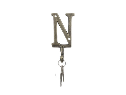Rustic Gold Cast Iron Letter N Alphabet Wall Hook 6""